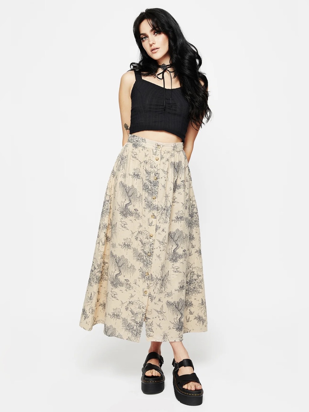 Disturbia | Maypole Cotton Button Up Midaxi Skirt